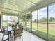 A screened patio with seating, offering views of the backyard at 1061 Suffragatte Cir, Haines City, FL 33844