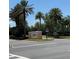 Community entrance sign surrounded by mature landscaping and palm trees against a clear sky at 11863 Delfina Ln, Orlando, FL 32827