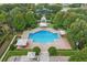 Aerial shot of community pool area, with lounge chairs, umbrellas, and garden at 2950 Inca Ave, Clermont, FL 34715