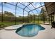 Outdoor pool with a screened enclosure and a connected hot tub surrounded by lush greenery at 5025 Down Point Ln, Windermere, FL 34786