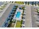 Overhead view of the resort community, showing the pool and well-maintained grounds at 812 Driving Range Ct, Reunion, FL 34747