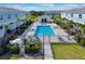 View of the community pool area, with BBQ area and palm trees at 812 Driving Range Ct, Reunion, FL 34747