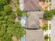 An aerial view displays houses with private pools enclosed by screens and lush landscaping at 8676 Currituck Sound Ln, Orlando, FL 32829