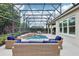 Enjoy the outdoors in this screened patio area with a pool, spa, and comfortable seating for ultimate relaxation at 9843 Nokay Dr, Orlando, FL 32836