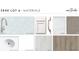 Selection of kitchen finishes with countertops, tile backsplash, faucet, and cabinet samples at 2383 Zuni Road, St Cloud, FL 34771
