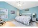 Serene bedroom with light blue walls, a ceiling fan, and a peaceful ambiance at 25409 Waterbrook Ct, Leesburg, FL 34748