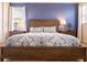 Beautiful bedroom featuring a large bed with blue and white patterned bedding, bedside tables, and large windows at 311 W Falls Dr, Kissimmee, FL 34747
