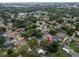 Expansive aerial view of a home with a refreshing backyard pool and mature trees in a quiet, residential neighborhood at 814 Jefferson Ave, Lakeland, FL 33801
