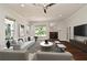 Bright and airy living room with a fireplace, comfortable seating, and large windows overlooking the greenery at 830 Miami Springs Dr, Longwood, FL 32779