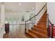 Open concept living room featuring hardwood floors, a staircase, and large windows overlooking the outdoor pool at 830 Miami Springs Dr, Longwood, FL 32779