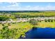 An aerial view highlights the community's location next to a lake, surrounded by lots of green space at 10249 Spring Lake Dr, Clermont, FL 34711