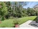 Expansive backyard with lush greenery, a concrete patio, and mature trees at 10664 Spring Buck Trl, Orlando, FL 32825