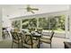 Inviting screened patio with a table set for six, perfect for outdoor dining and relaxation at 10664 Spring Buck Trl, Orlando, FL 32825