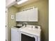 Laundry room featuring modern, white, front-loading washer and dryer at 1101 Rush Ct, Celebration, FL 34747