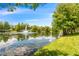 A serene community pond surrounded by lush greenery and a fountain makes a picturesque setting at 124 Mcleods Way, Winter Springs, FL 32708
