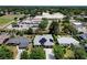 An aerial view showcases houses with solar panels surrounded by trees, offering an eco-friendly lifestyle at 1821 Windsor Dr, Winter Park, FL 32789