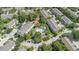 An aerial view of a residential community showcasing a central pool and surrounding green spaces and condos at 2110 Stockton Dr, Sanford, FL 32771