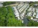 Aerial view of community homes on canals, surrounded by mature trees and lush landscaping at 229 Rue De Fontaine, Tavares, FL 32778