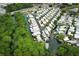Aerial view of community homes on canals, surrounded by mature trees and lush landscaping at 229 Rue De Fontaine, Tavares, FL 32778