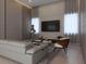 Inviting living room featuring a plush sofa, statement lighting, and stylish decor at 12818 Brunello Cir, Clermont, FL 34711