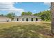 Exterior view of home with large backyard and simple gray color scheme, under a bright blue sky at 13881 Sw 80Th Ave, Ocala, FL 34473