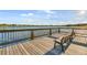 Scenic view of a community lake from a wooden pier with benches, offering a peaceful retreat at 15477 Blackbead St, Winter Garden, FL 34787