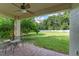 Covered back porch includes an outdoor ceiling fan overlooking a spacious backyard with a white fence line at 2827 Park Meadow Dr, Apopka, FL 32703