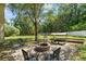 A spacious backyard featuring a brick firepit with comfortable seating, perfect for outdoor gatherings at 2827 Park Meadow Dr, Apopka, FL 32703