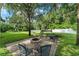 Beautiful backyard featuring a brick patio, stone fire pit, seating and green space at 2827 Park Meadow Dr, Apopka, FL 32703
