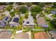 Aerial view of homes in a residential neighborhood with fenced yards and screened pools at 2853 Strand Cir, Oviedo, FL 32765