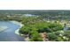 Expansive aerial shot reveals a lake community with lush greenery and a serene lakeside setting at 4107 Gabriella Ln, Winter Park, FL 32792