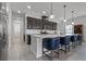 Modern kitchen featuring a large island with seating, dark cabinetry, and updated appliances at 5013 E Fountainwood Dr, St Cloud, FL 34772