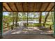Expansive water views from inside the gazebo, including a dock and mature trees at 5655 Oak Hollow Ln, Oviedo, FL 32765