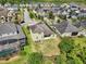 An aerial view of the back of the house, a well manicured lawn, and a gorgeous neighborhood near a lake at 8420 Corkfield Ave, Orlando, FL 32832