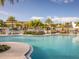 Resort style pool featuring lounge chairs, umbrellas, and tropical landscaping at 8943 Coconut Breeze Dr, Kissimmee, FL 34747