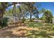 Expansive backyard with mature trees, landscaping, and a pool enclosure in the background at 1190 Pecan St, Kissimmee, FL 34744