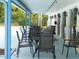 Covered patio seating area with tables, chairs, and views of community amenities create a perfect spot to meet your neighbors at 130 Krider Rd, Sanford, FL 32773