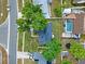 Aerial view of a single-Gathering home with a fenced backyard, swimming pool, mature trees, and a well-maintained lawn at 1816 Haperon St, Apopka, FL 32703