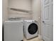 Laundry room with modern Samsung washer and dryer, and convenient shelving at 2518 Hayden Valley St, Apopka, FL 32703