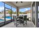 Covered patio with dining table that has a view of the pool and backyard at 2518 Hayden Valley St, Apopka, FL 32703
