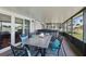 Enclosed patio featuring a dining table, seating, and a hot tub for relaxing at 2681 Debany Rd, Kissimmee, FL 34744