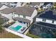 An aerial view of a private backyard featuring a swimming pool and outdoor seating area at 3310 Stonewyck St, Orlando, FL 32824
