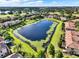 Scenic aerial view of a community lake surrounded by lush landscaping and beautiful homes at 8150 Prestbury Dr, Orlando, FL 32832