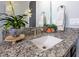 Bathroom vanity with granite countertop, modern faucet, and decorative plants at 13139 Stanthorne Ave, Orlando, FL 32832