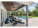 Covered patio with an outdoor seating area, a fireplace, and a beautiful swimming pool at 1330 W Harvard St, Orlando, FL 32804
