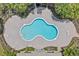 Aerial shot of a uniquely shaped pool with multiple entry points and a surrounding deck with seating at 14820 Laguna Beach Cir, Orlando, FL 32824
