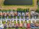 Aerial view of a residential neighborhood, showcasing well-maintained homes and community pond at 1513 Blue Sky Way, Clermont, FL 34714