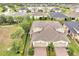 Aerial view of attached villas surrounded by a lush landscape and a serene pond at 2362 Datura Loop, St Cloud, FL 34772