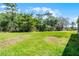 A vast backyard with a green lawn and a dense forest creates a private oasis at 405 E Freesia Ct, Deland, FL 32724