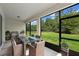 Inviting screened patio with a dining table and chairs, providing a comfortable outdoor living space with views of the backyard at 405 E Freesia Ct, Deland, FL 32724
